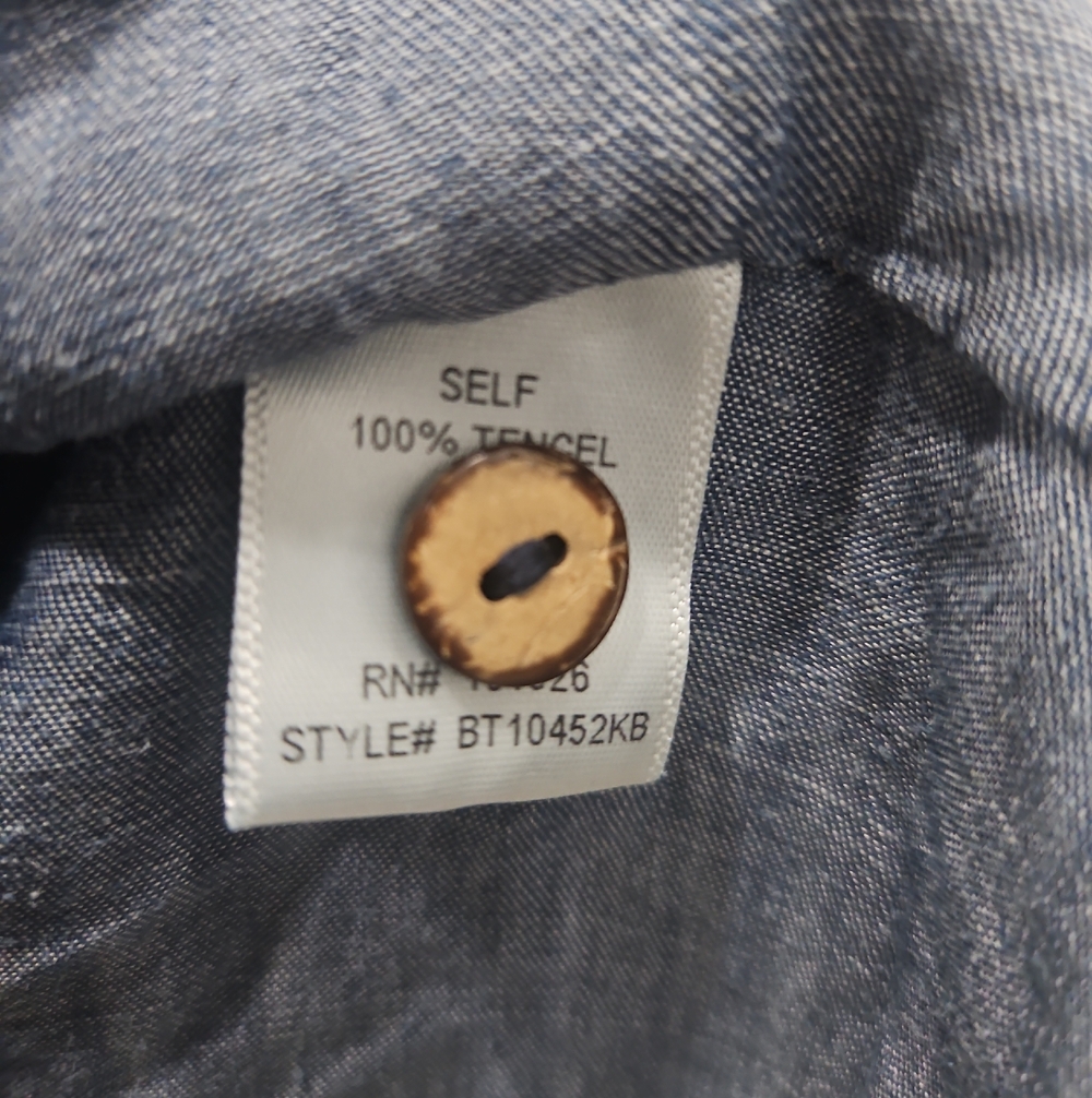 Washed Blue Ruffle Button-Front Women’s Top - Picture 6 of 7